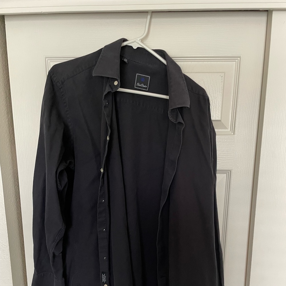 David Donahue Black dress shirt with white buttons